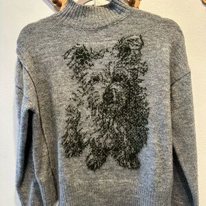 Cozy Gray Turtleneck Sweater with Dog Design